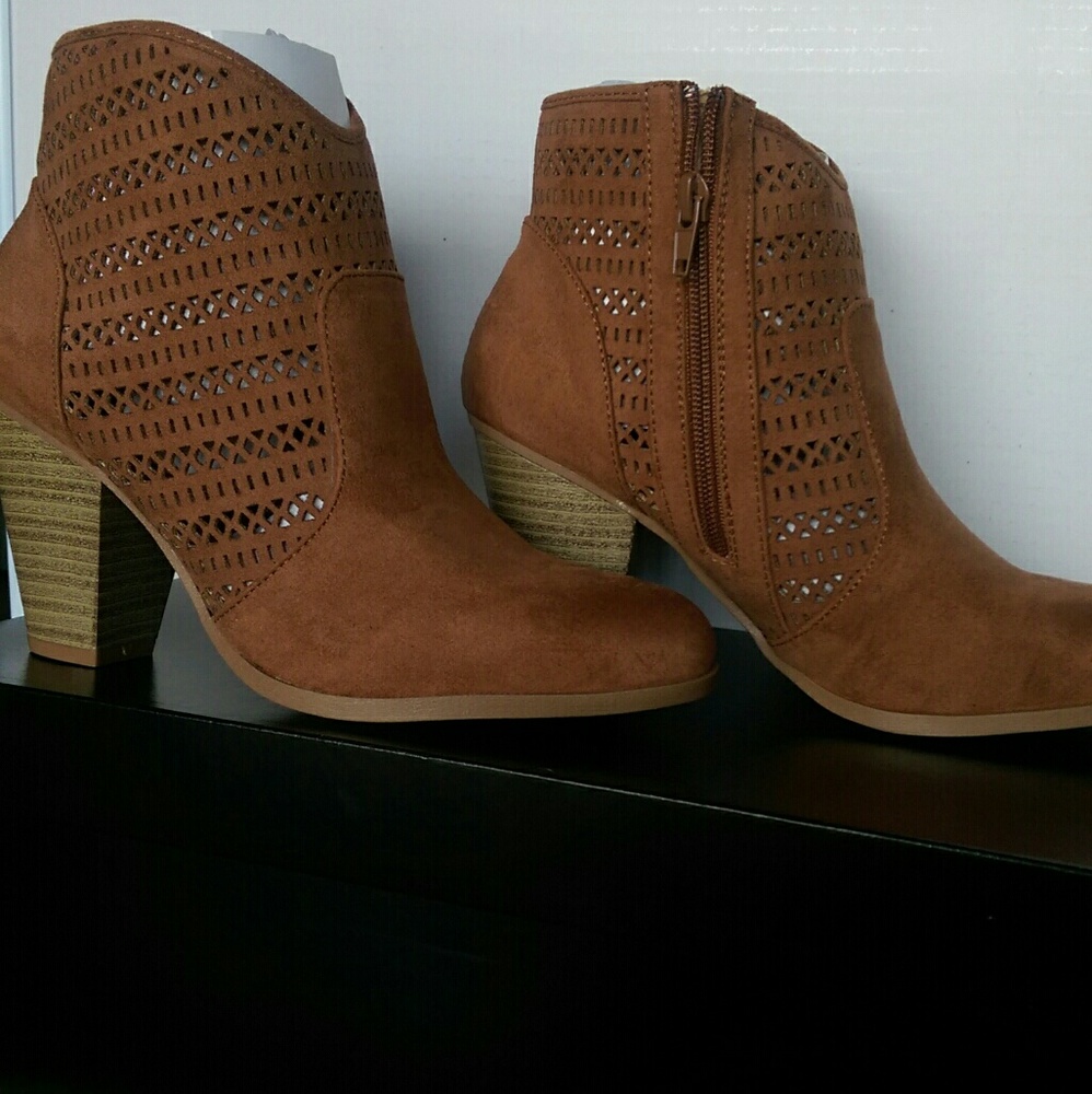 Qupid Perforated Faux Suede Booties
